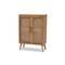 Baxton Studio Alina Mid-Century Modern Medium Oak Finished Wood and Rattan 2-Door Accent Storage Cabinet